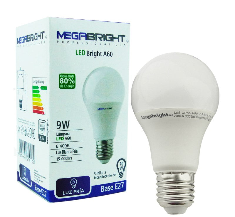ampolleta led 9 watt E-27  A60.