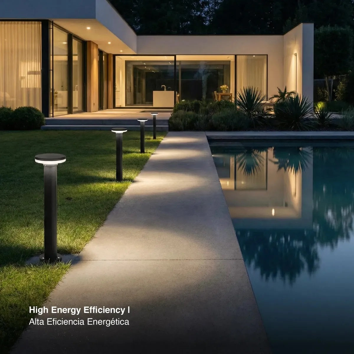 Aplique Farol Piso Bollard Led 7w Jardín Exterior Estructura Negro Luz Neutra