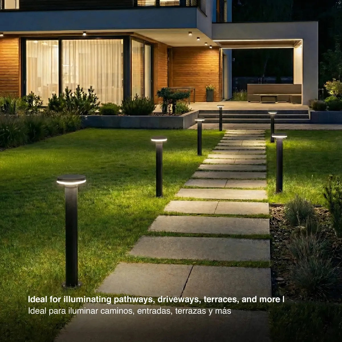 Aplique Farol Piso Bollard Led 7w Jardín Exterior Estructura Negro Luz Neutra