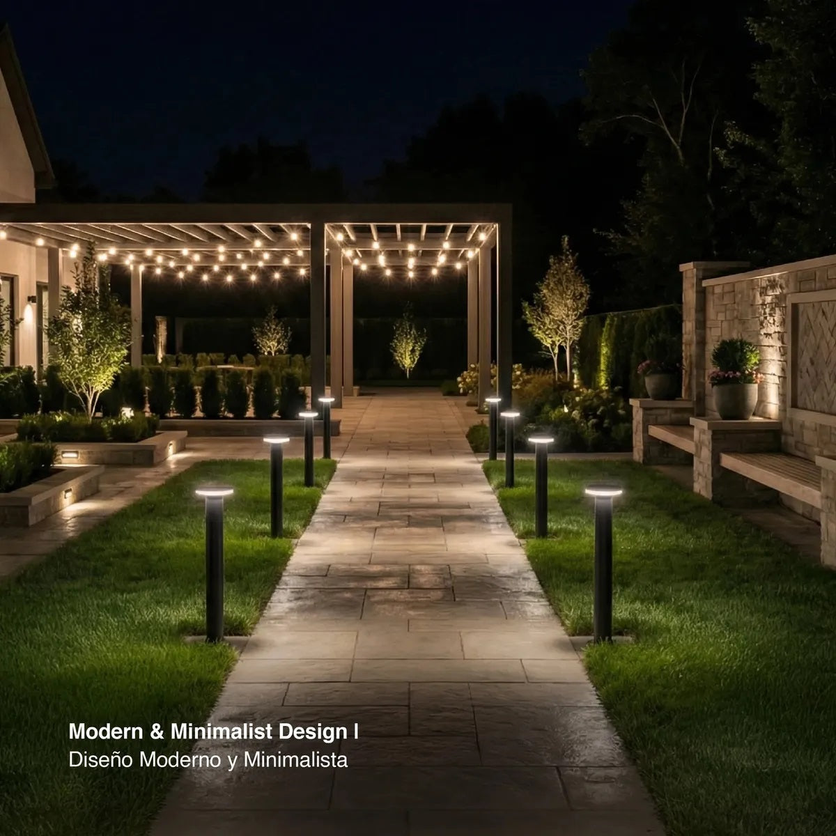 Aplique Farol Piso Bollard Led 7w Jardín Exterior Estructura Negro Luz Neutra